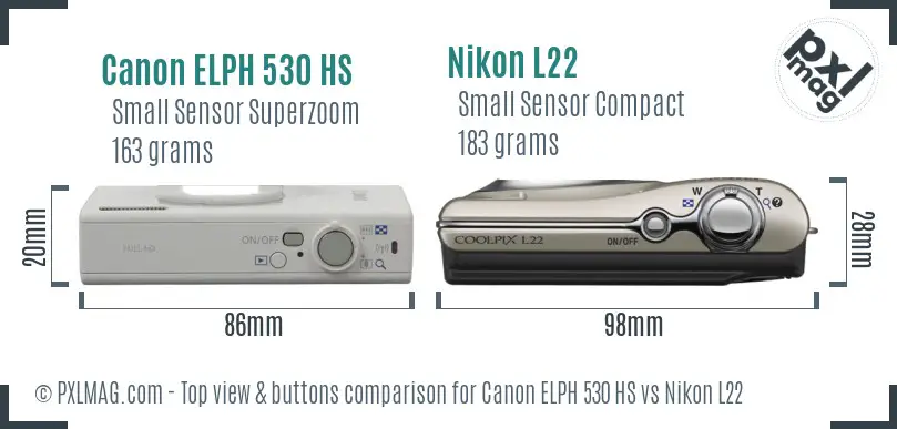 Canon ELPH 530 HS vs Nikon L22 top view buttons comparison