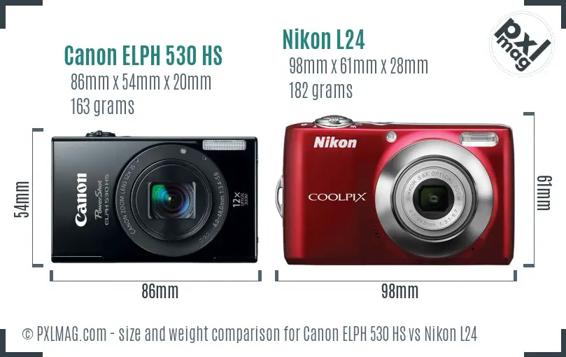 Canon ELPH 530 HS vs Nikon L24 size comparison Canon ELPH 530 HS vs Nikon L24 size comparison