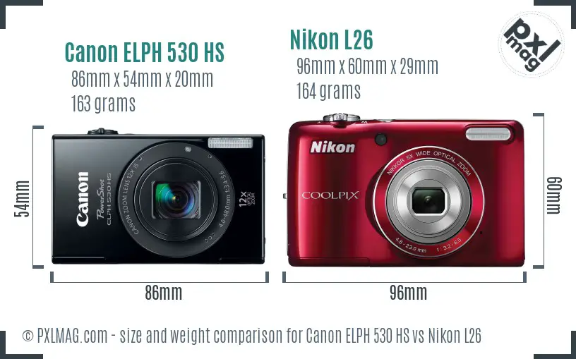 Canon ELPH 530 HS vs Nikon L26 size comparison