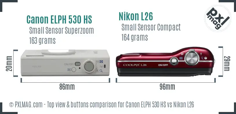 Canon ELPH 530 HS vs Nikon L26 top view buttons comparison