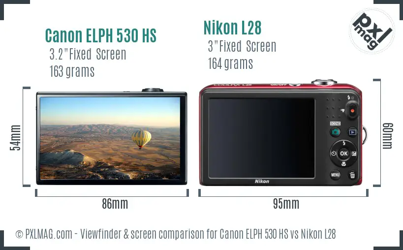 Canon ELPH 530 HS vs Nikon L28 Screen and Viewfinder comparison