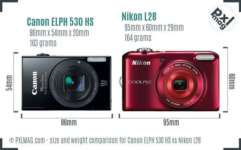 Canon ELPH 530 HS vs Nikon L28 size comparison