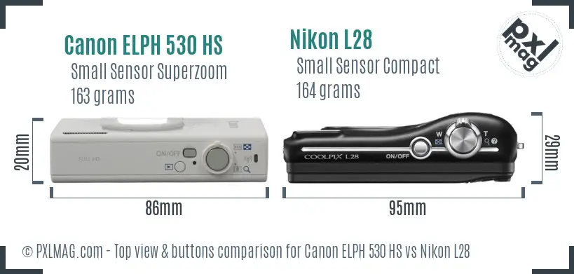 Canon ELPH 530 HS vs Nikon L28 top view buttons comparison