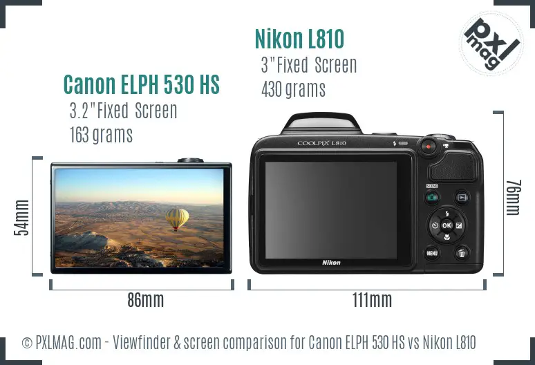 Canon ELPH 530 HS vs Nikon L810 Screen and Viewfinder comparison