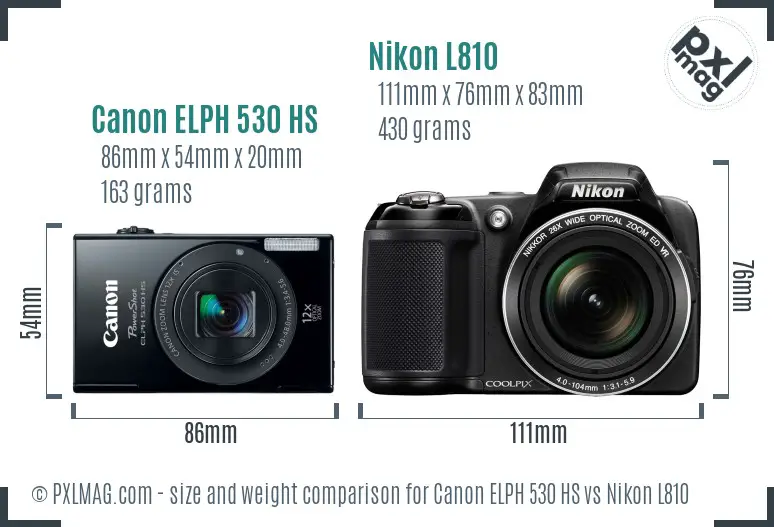 Canon ELPH 530 HS vs Nikon L810 size comparison