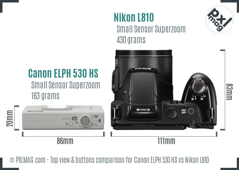 Canon ELPH 530 HS vs Nikon L810 top view buttons comparison