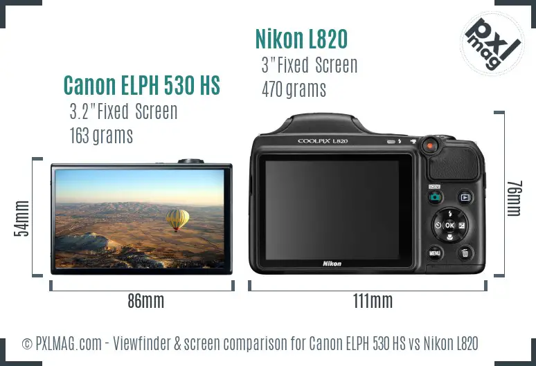 Canon ELPH 530 HS vs Nikon L820 Screen and Viewfinder comparison