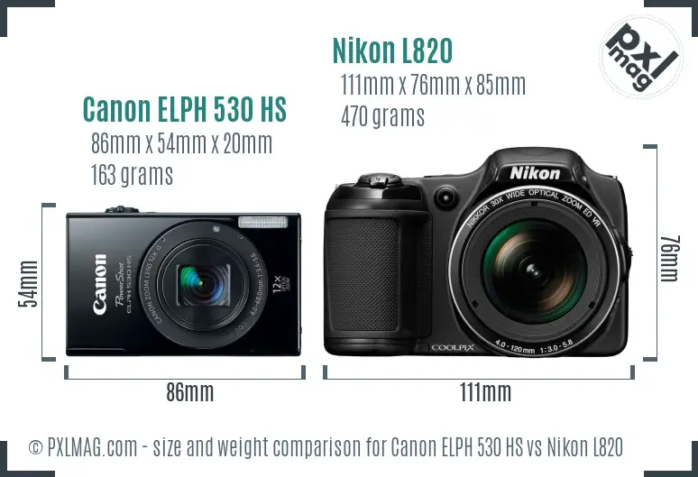 Canon ELPH 530 HS vs Nikon L820 size comparison