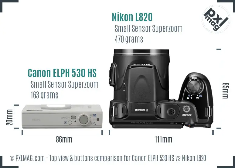 Canon ELPH 530 HS vs Nikon L820 top view buttons comparison