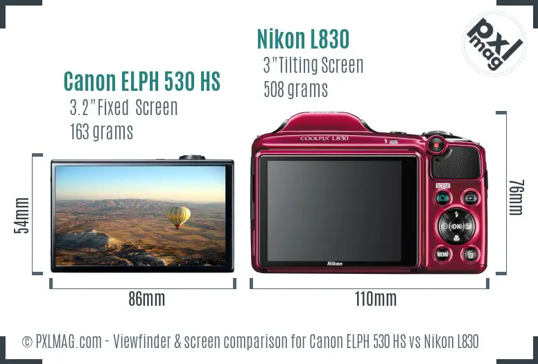 Canon ELPH 530 HS vs Nikon L830 Screen and Viewfinder comparison