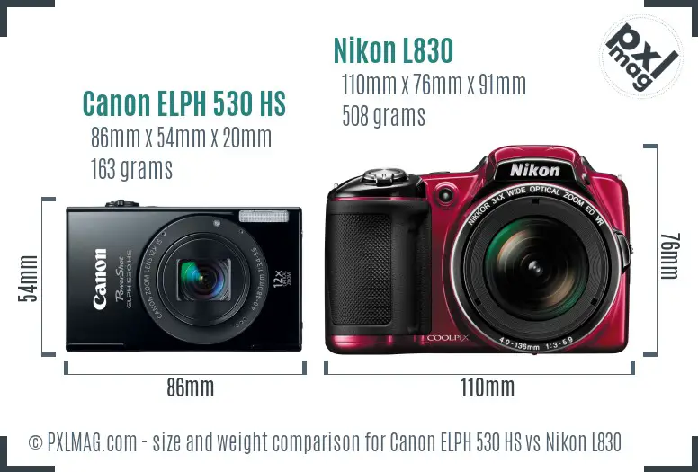 Canon ELPH 530 HS vs Nikon L830 size comparison