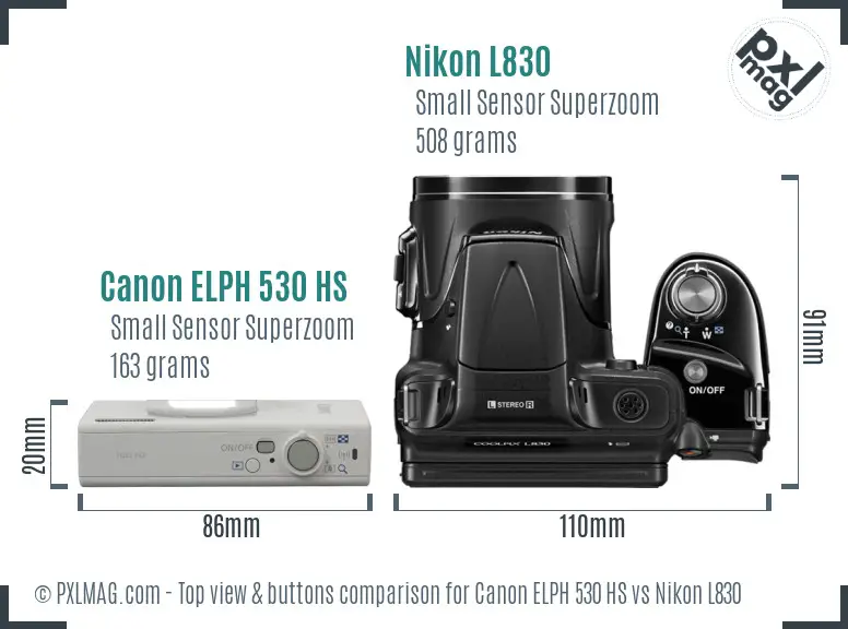 Canon ELPH 530 HS vs Nikon L830 top view buttons comparison