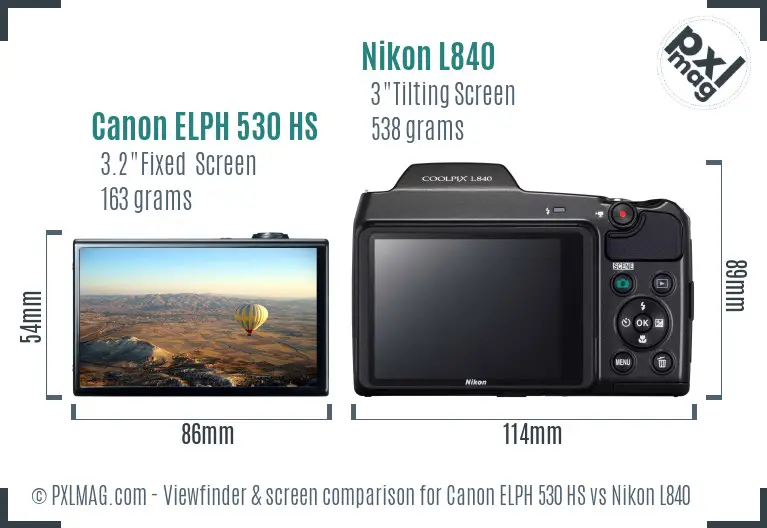 Canon ELPH 530 HS vs Nikon L840 Screen and Viewfinder comparison
