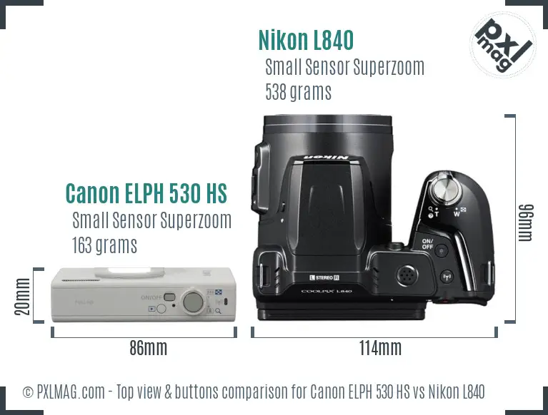 Canon ELPH 530 HS vs Nikon L840 top view buttons comparison
