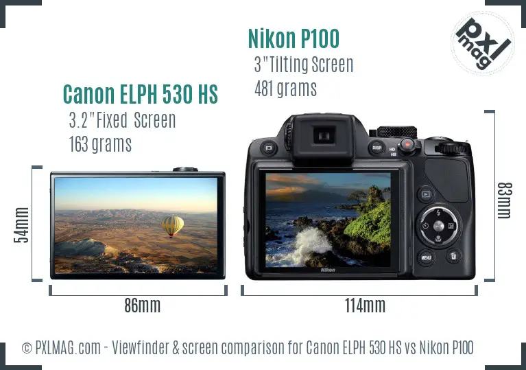 Canon ELPH 530 HS vs Nikon P100 Screen and Viewfinder comparison