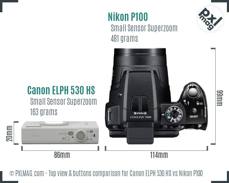 Canon ELPH 530 HS vs Nikon P100 top view buttons comparison