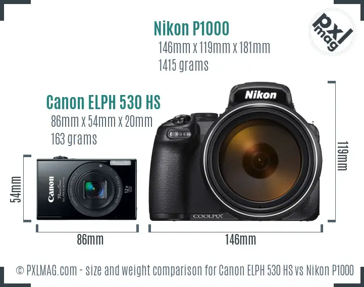 Canon ELPH 530 HS vs Nikon P1000 size comparison Canon ELPH 530 HS vs Nikon P1000 size comparison