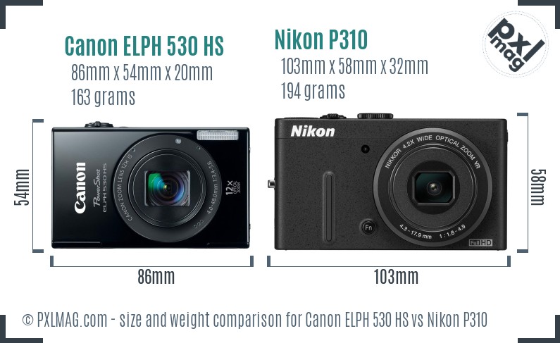 Canon ELPH 530 HS vs Nikon P310 size comparison