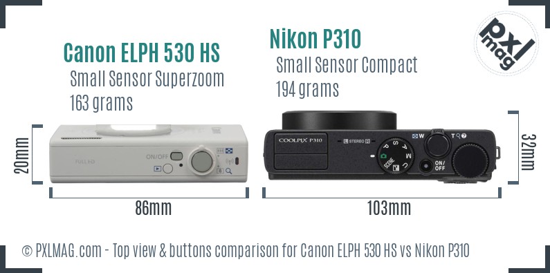 Canon ELPH 530 HS vs Nikon P310 top view buttons comparison