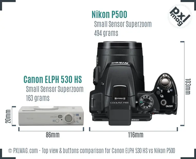 Canon ELPH 530 HS vs Nikon P500 top view buttons comparison