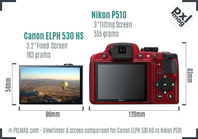 Canon ELPH 530 HS vs Nikon P510 Screen and Viewfinder comparison Canon ELPH 530 HS vs Nikon P510 Screen and Viewfinder comparison
