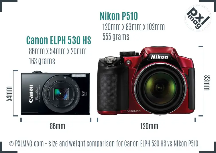 Canon ELPH 530 HS vs Nikon P510 size comparison Canon ELPH 530 HS vs Nikon P510 size comparison
