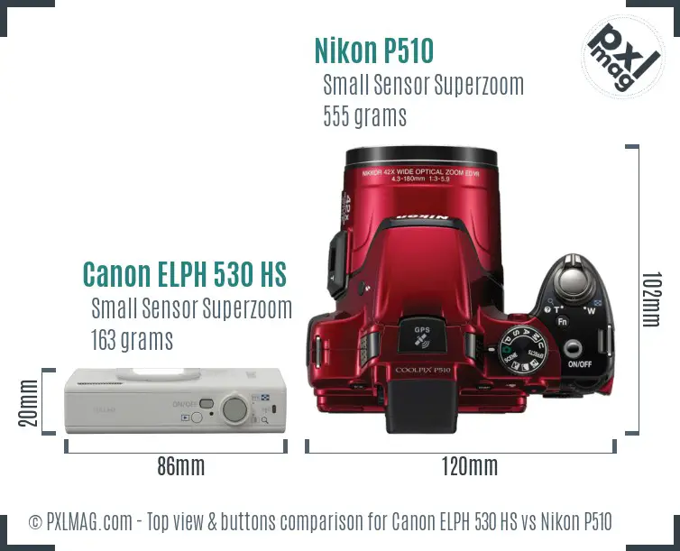 Canon ELPH 530 HS vs Nikon P510 top view buttons comparison Canon ELPH 530 HS vs Nikon P510 top view buttons comparison