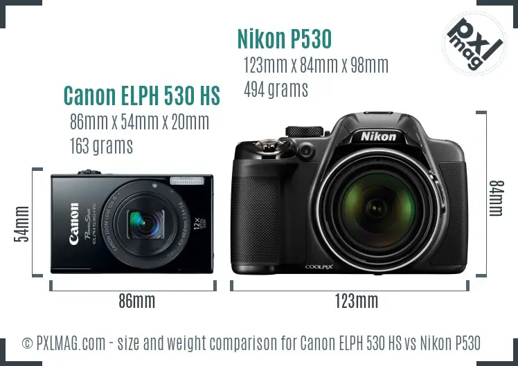 Canon ELPH 530 HS vs Nikon P530 size comparison