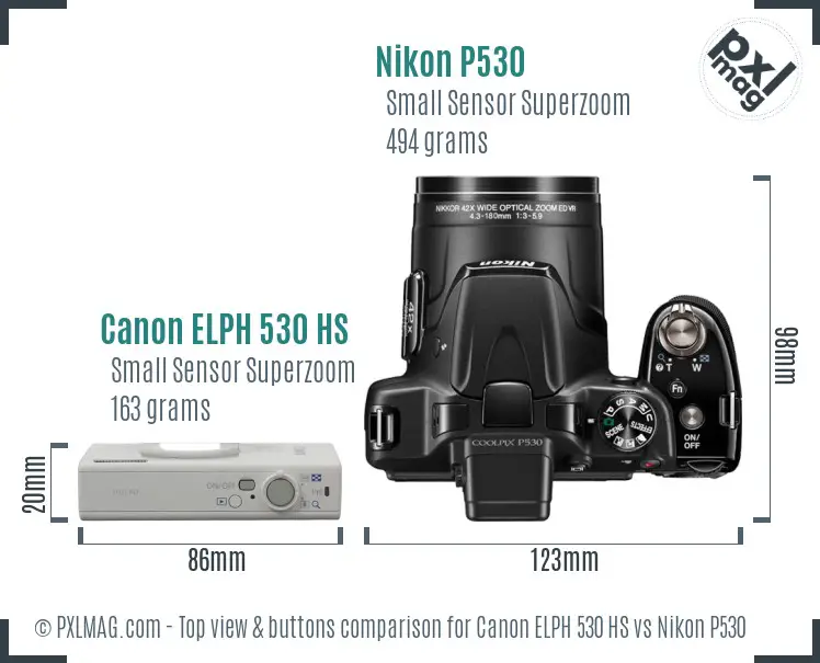 Canon ELPH 530 HS vs Nikon P530 top view buttons comparison