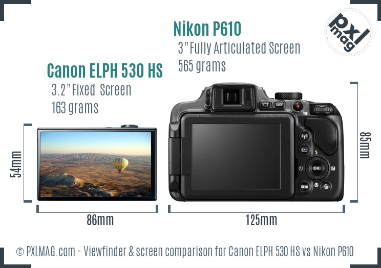 Canon ELPH 530 HS vs Nikon P610 Screen and Viewfinder comparison