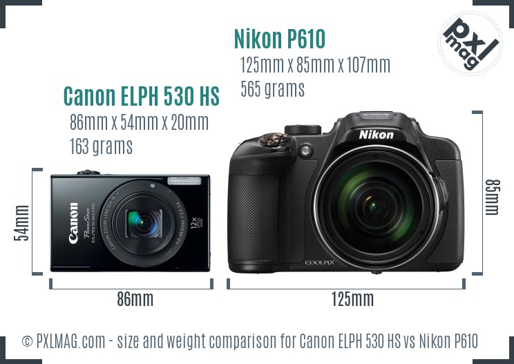 Canon ELPH 530 HS vs Nikon P610 size comparison
