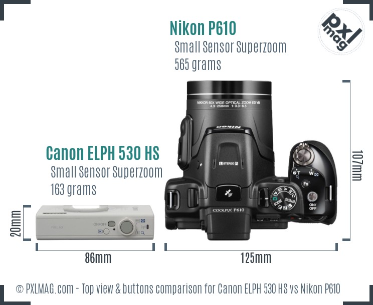Canon ELPH 530 HS vs Nikon P610 top view buttons comparison