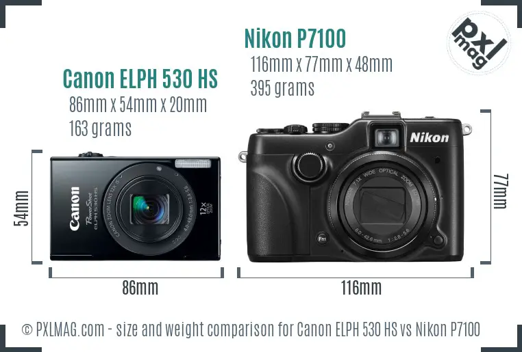 Canon ELPH 530 HS vs Nikon P7100 size comparison