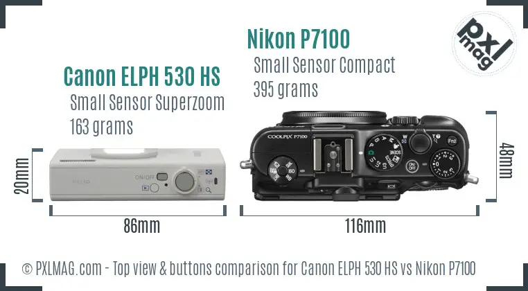 Canon ELPH 530 HS vs Nikon P7100 top view buttons comparison