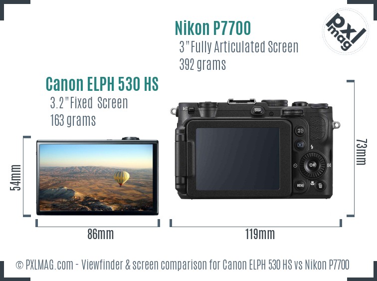 Canon ELPH 530 HS vs Nikon P7700 Screen and Viewfinder comparison
