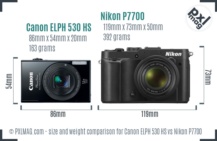 Canon ELPH 530 HS vs Nikon P7700 size comparison Canon ELPH 530 HS vs Nikon P7700 size comparison