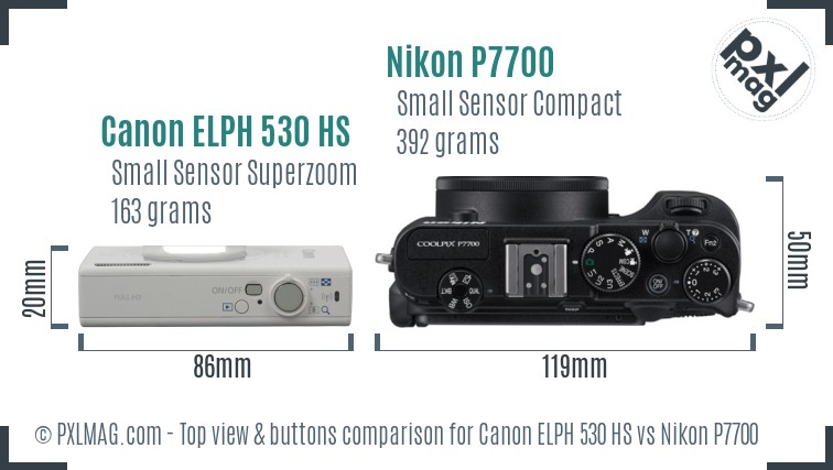 Canon ELPH 530 HS vs Nikon P7700 top view buttons comparison