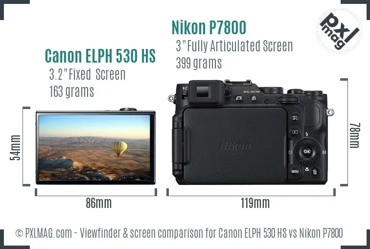 Canon ELPH 530 HS vs Nikon P7800 Screen and Viewfinder comparison
