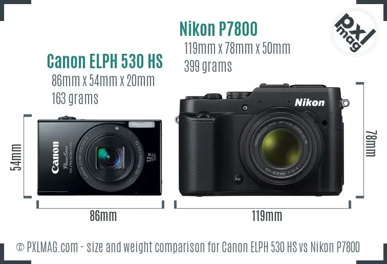 Canon ELPH 530 HS vs Nikon P7800 size comparison