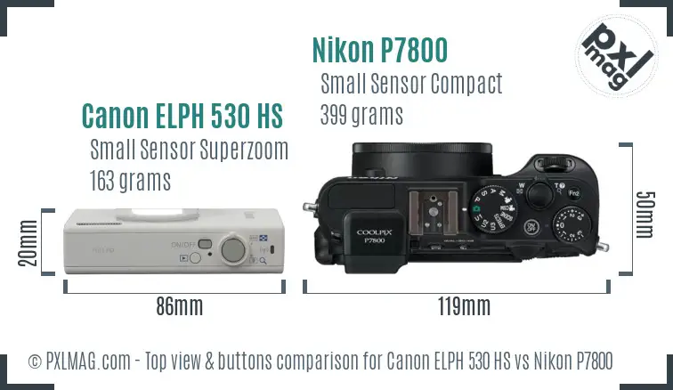 Canon ELPH 530 HS vs Nikon P7800 top view buttons comparison