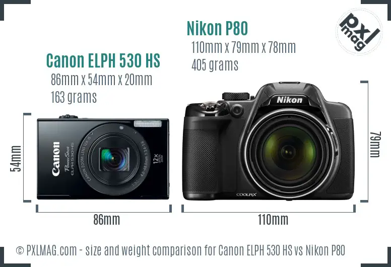Canon ELPH 530 HS vs Nikon P80 size comparison
