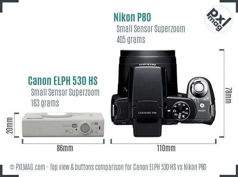 Canon ELPH 530 HS vs Nikon P80 top view buttons comparison