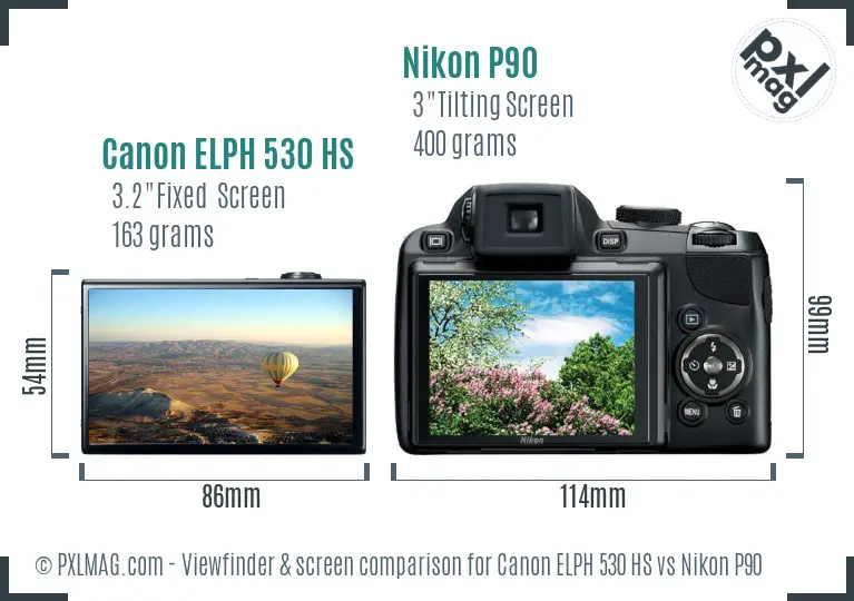 Canon ELPH 530 HS vs Nikon P90 Screen and Viewfinder comparison