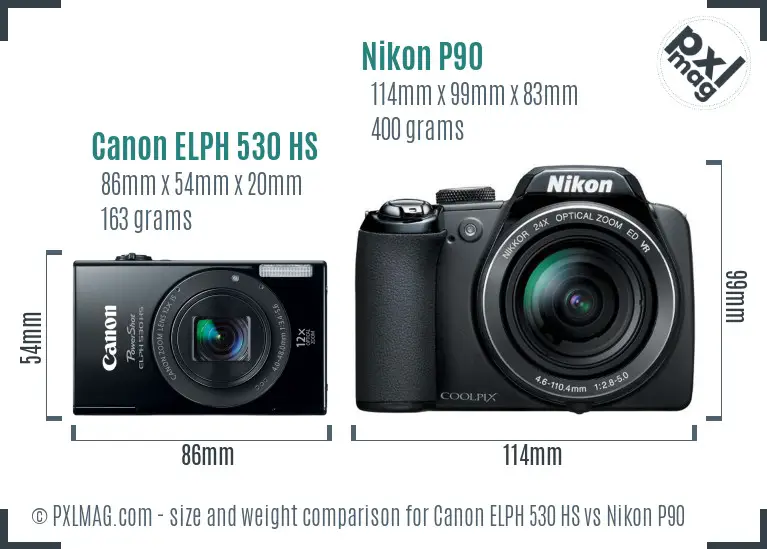 Canon ELPH 530 HS vs Nikon P90 size comparison