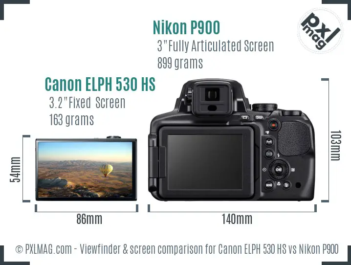 Canon ELPH 530 HS vs Nikon P900 Screen and Viewfinder comparison