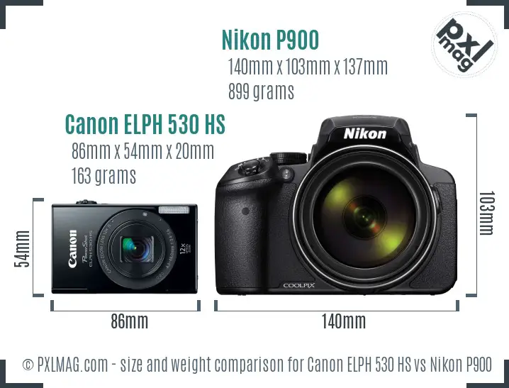 Canon ELPH 530 HS vs Nikon P900 size comparison