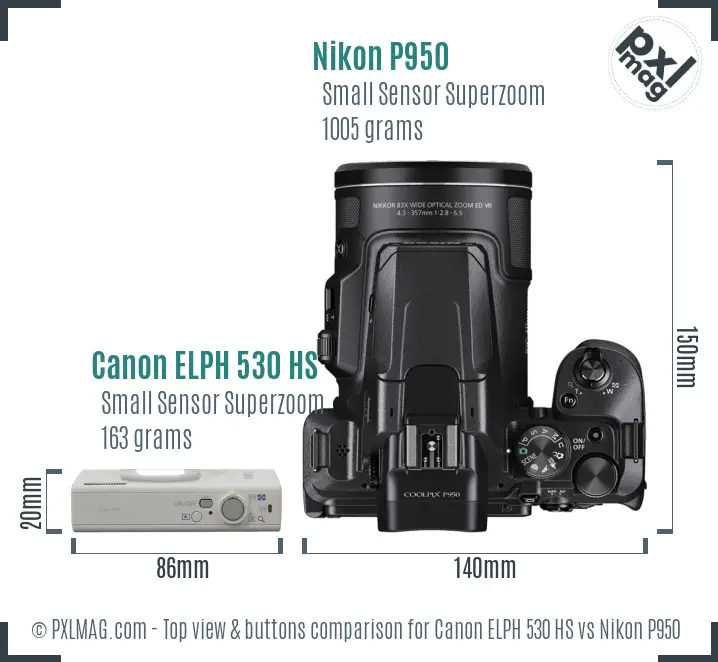 Canon ELPH 530 HS vs Nikon P950 top view buttons comparison