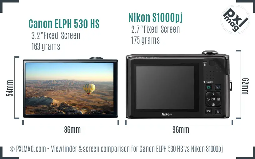 Canon ELPH 530 HS vs Nikon S1000pj Screen and Viewfinder comparison