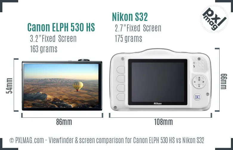 Canon ELPH 530 HS vs Nikon S32 Screen and Viewfinder comparison