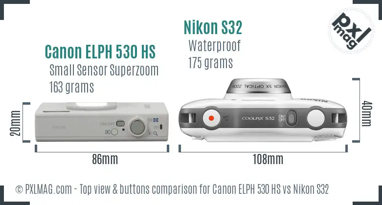 Canon ELPH 530 HS vs Nikon S32 top view buttons comparison